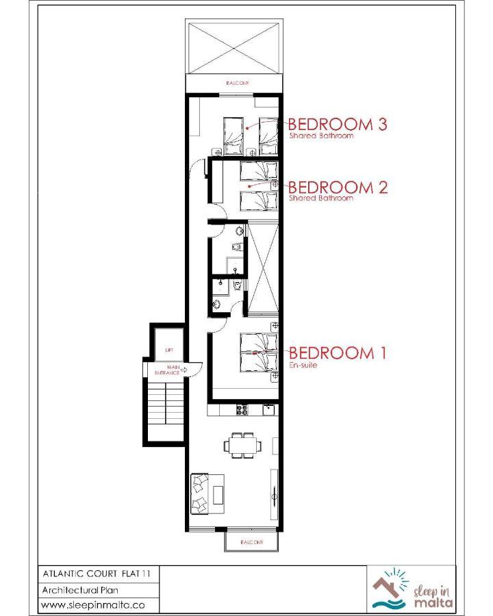 F11 Room 2, Private Room Two Single Beds Shared Bathroom In Shared Flat Msida Exterior photo